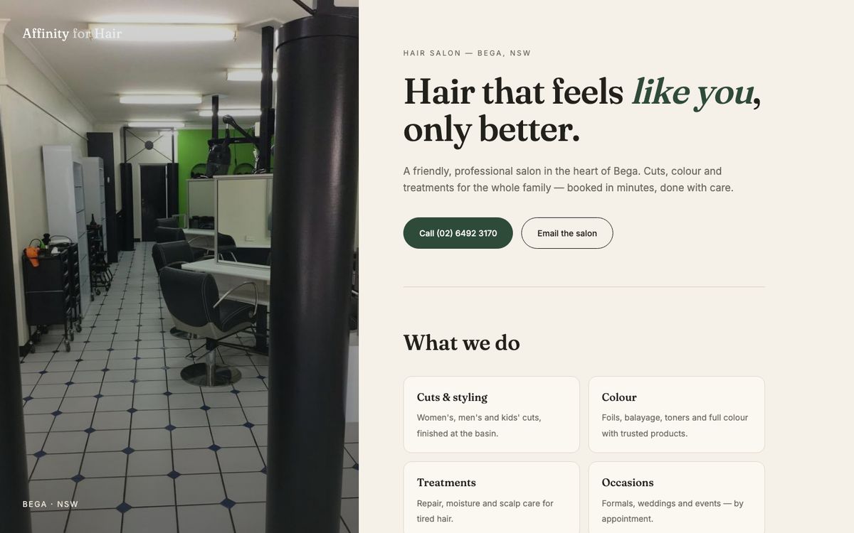 Affinity for Hair concept website