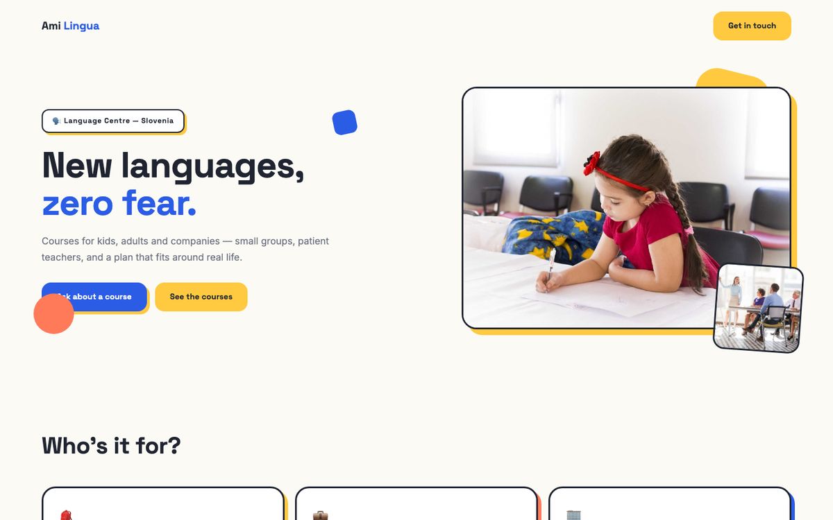 Ami Lingua concept website