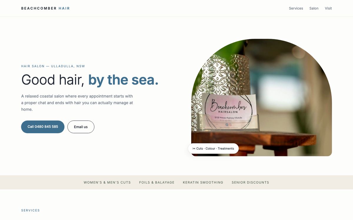 Beachcomber Hair Salon concept website
