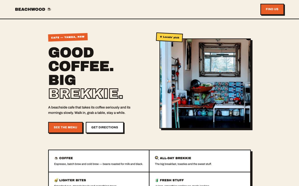 Beachwood Cafe concept website