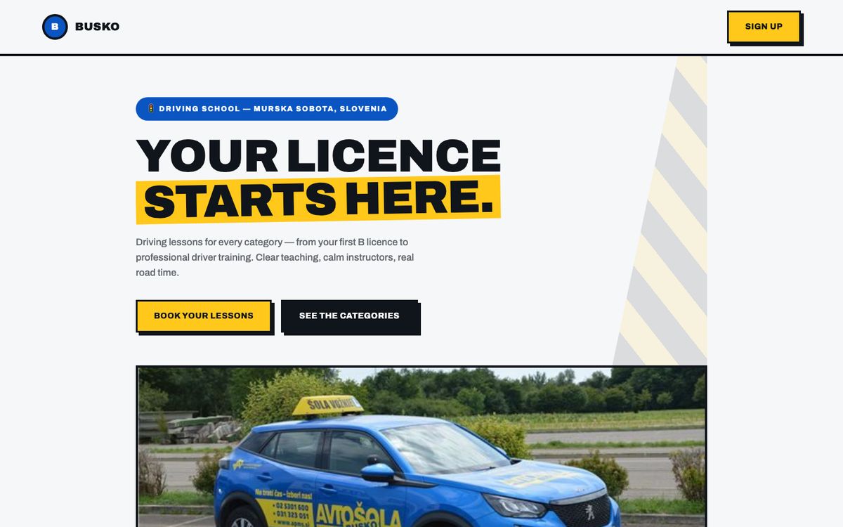 BUSKO Driving School concept website