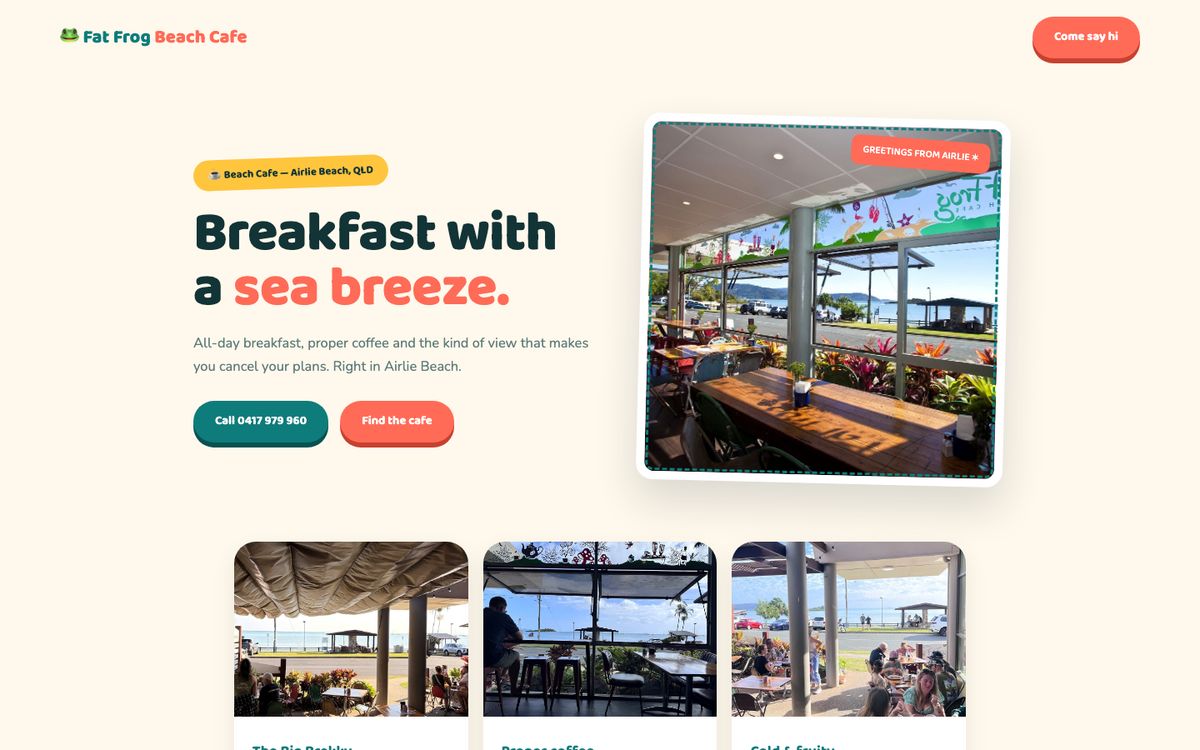 Fat Frog Beach Cafe concept website