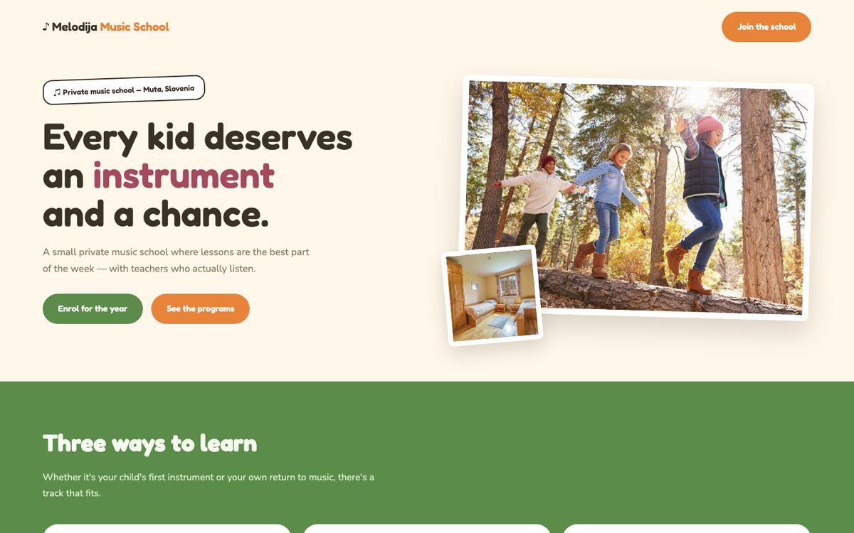 Melodija Music School concept website