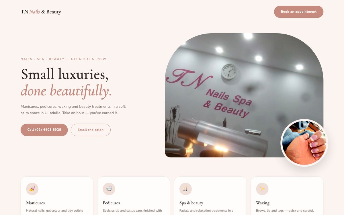 TN Nails, Spa & Beauty concept website