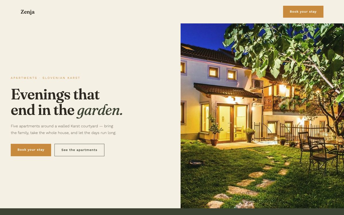 Zenja Apartmaji concept website