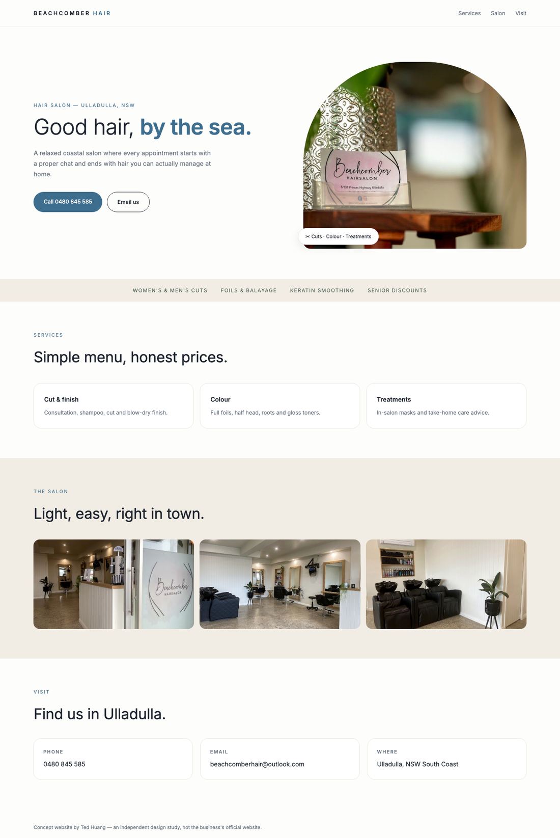 Beachcomber Hair Salon — full concept page