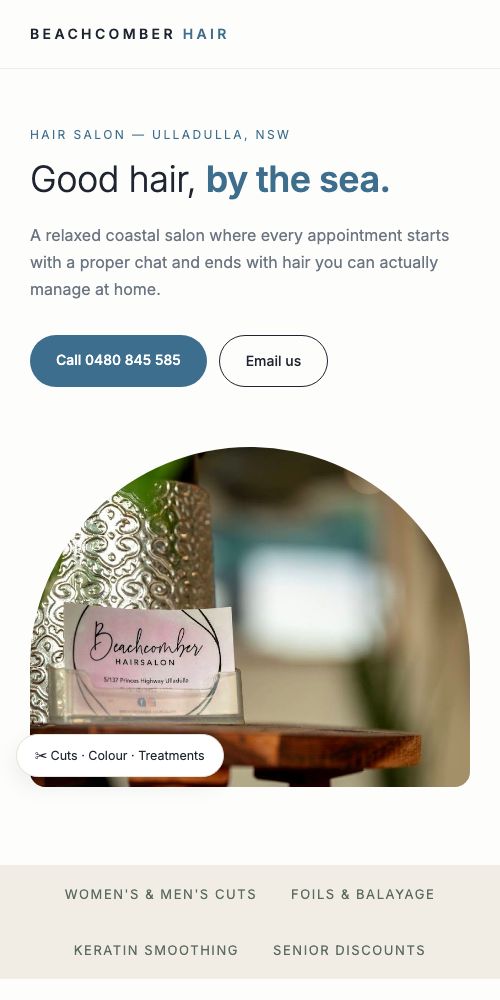 Beachcomber Hair Salon — mobile view