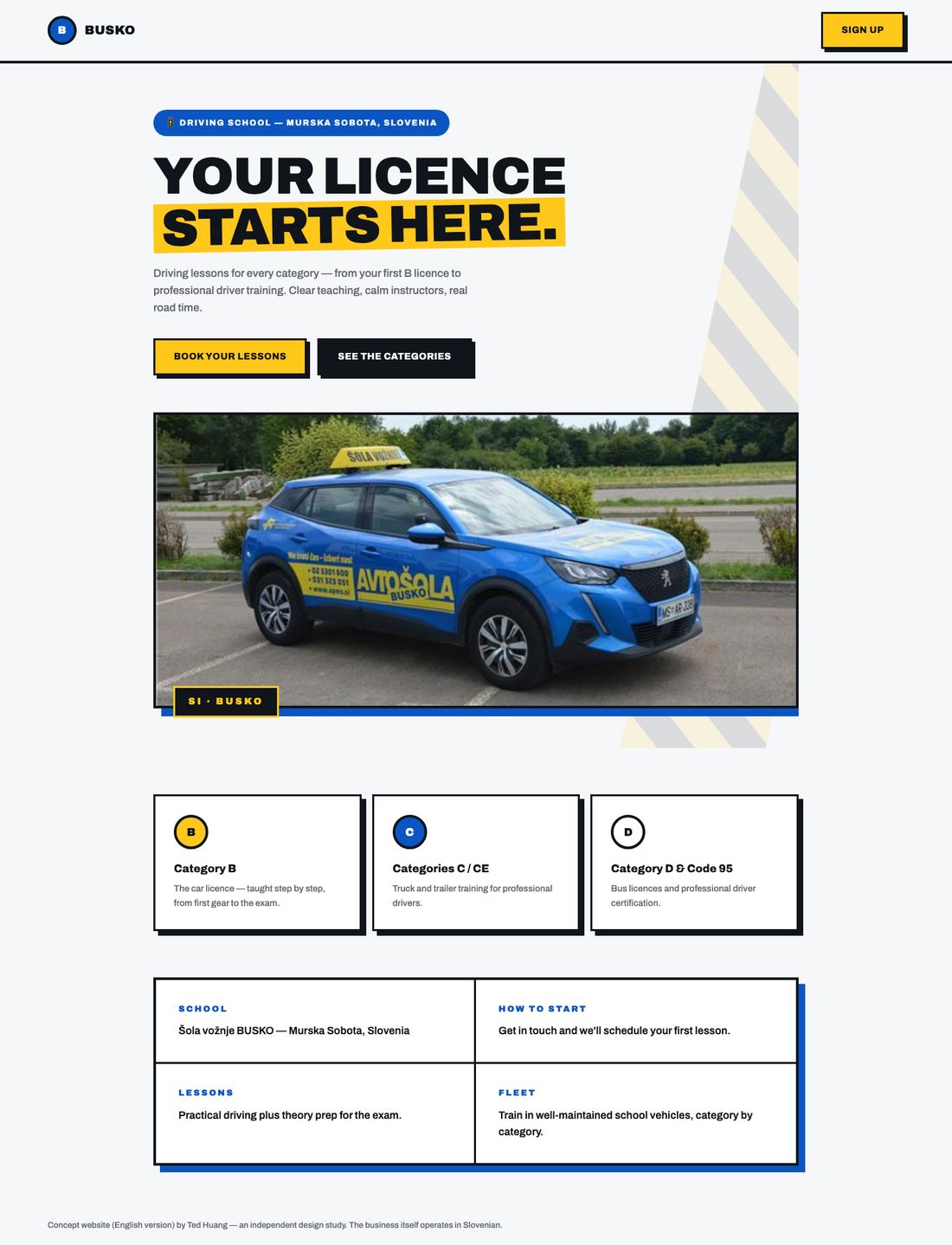 BUSKO Driving School — full concept page