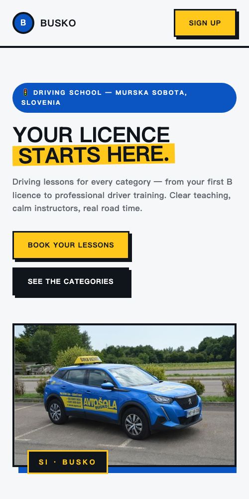BUSKO Driving School — mobile view