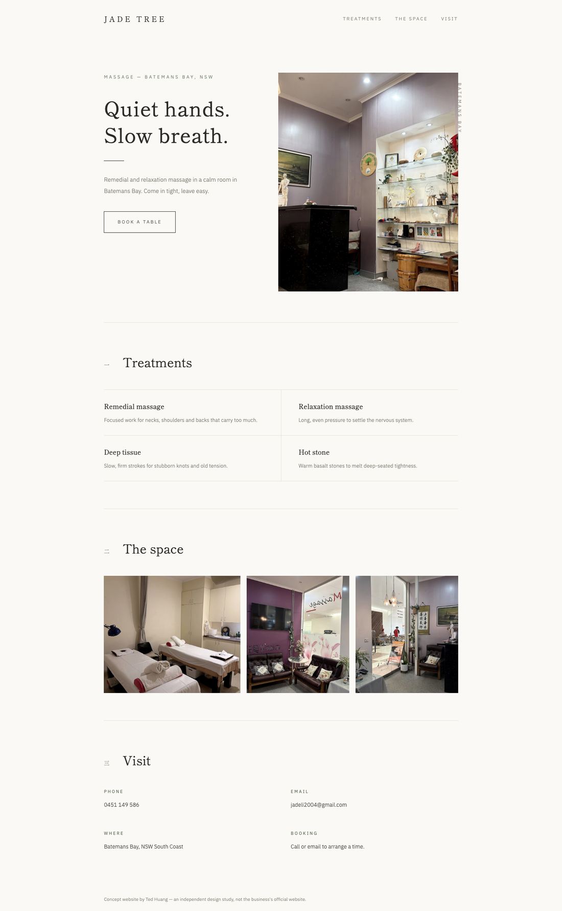 The Jade Tree Massage Centre — full concept page