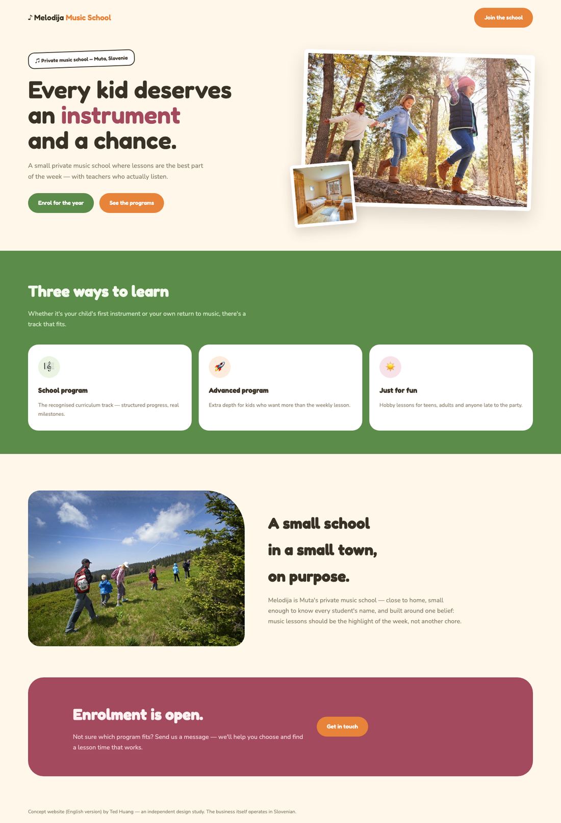 Melodija Music School — full concept page