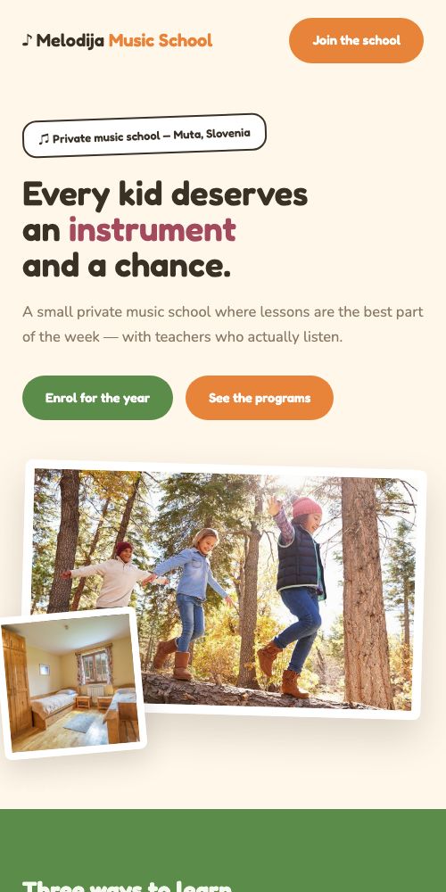 Melodija Music School — mobile view