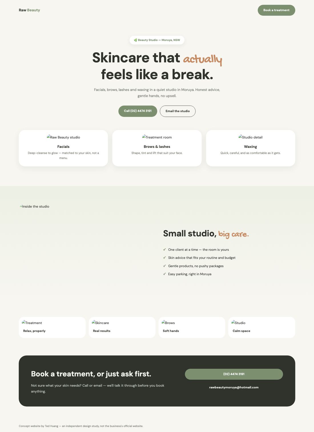 Raw Beauty Moruya — full concept page