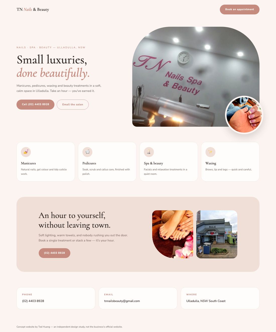 TN Nails, Spa & Beauty — full concept page
