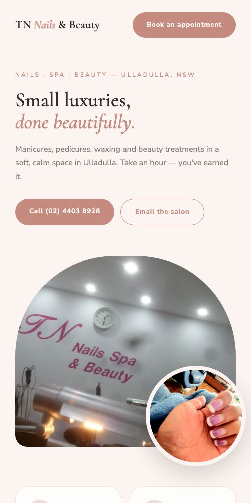 TN Nails, Spa & Beauty — mobile view